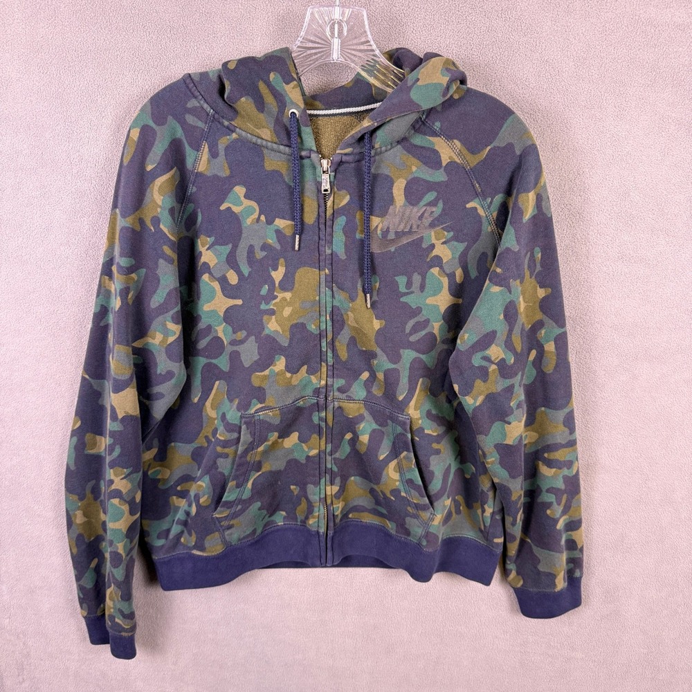 Nike Full Zip Hoodie Womens Large Camo Hooded Sweatshirt 678846-325